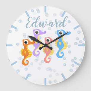 Cute Little Seahorses Large Clock