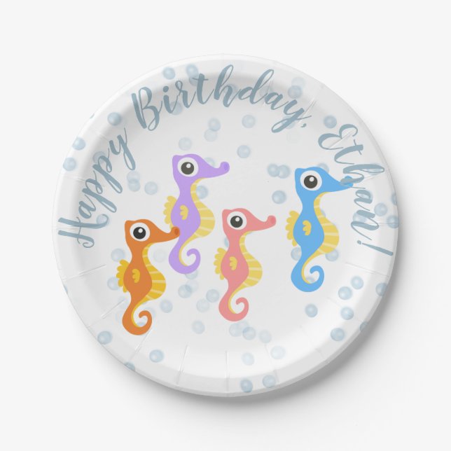 Cute Little Seahorses  Paper Plate (Front)