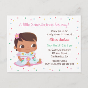 Cute Little Senorita Girl Fiesta Baby Shower Invitation