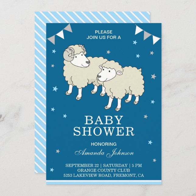 Cute Little Sheep and Lamb Baby Shower Invitation (Front/Back)