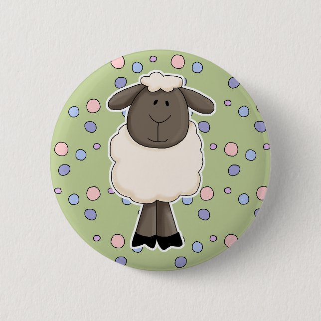 Cute little sheep ewe 6 cm round badge (Front)