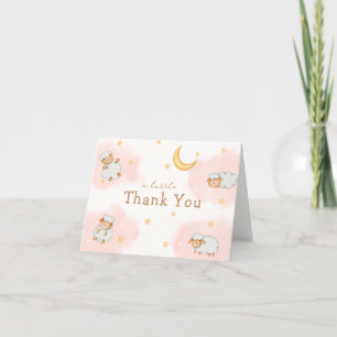 Cute Little Sheep Moon Stars Girl Baby Shower  Thank You Card