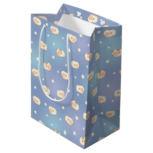 Cute Little Sheep Pattern on Blue Medium Gift Bag (Back Angled)