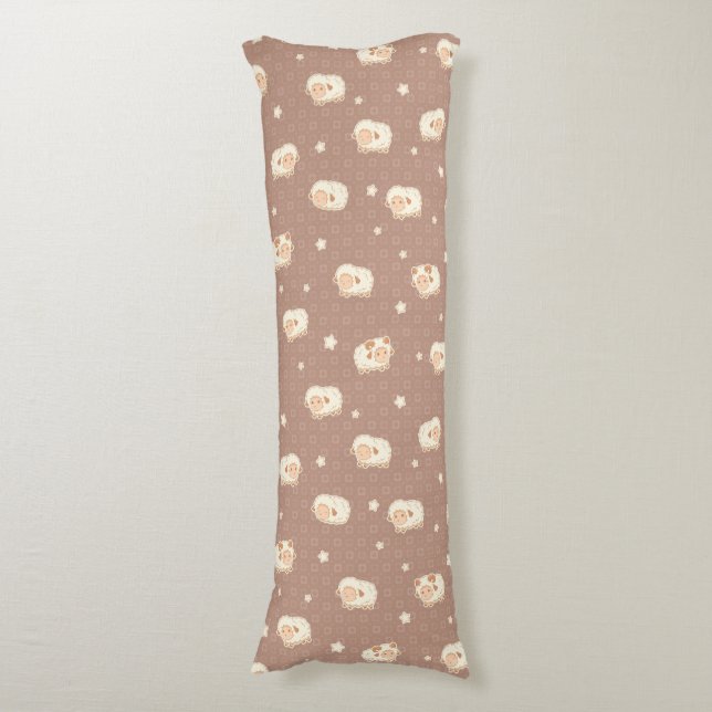 Cute Little Sheep Pattern on Brown Body Cushion (Front Vertical)