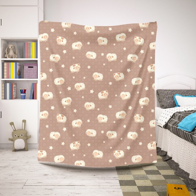 Cute Little Sheep Pattern on Brown Sherpa Blanket (Creator Uploaded)