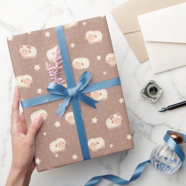 Cute Little Sheep Pattern on Brown Wrapping Paper (Gifting)