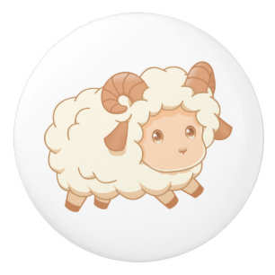 Cute Little Sheep Ram Ceramic Knob
