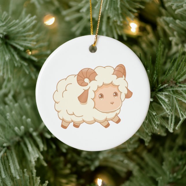 Cute Little Sheep Ram Ceramic Ornament (Tree)