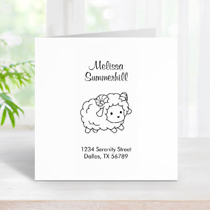 Cute Little Sheep Ram Colour Me Address Rubber Stamp