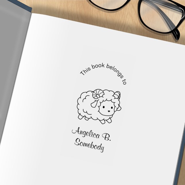 Cute Little Sheep Ram Colour Me Bookplate Rubber Stamp (Creator Uploaded)