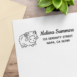 Cute Little Sheep Ram Return Address Rubber Stamp