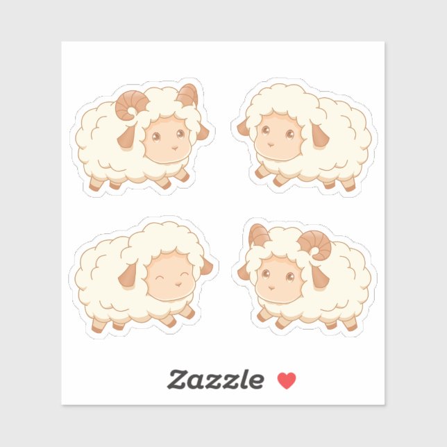 Cute Little Sheep, Set of 4 (Sheet)