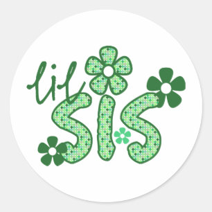 Cute Little Sis Flower Design Classic Round Sticker
