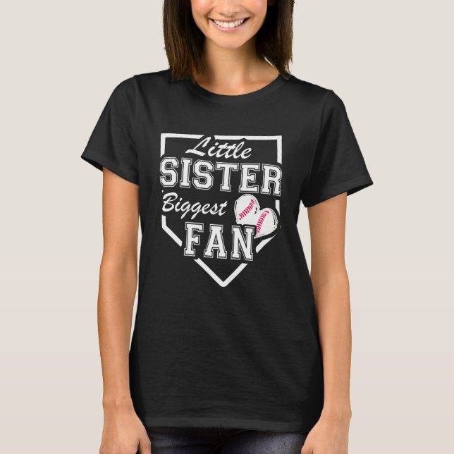 Cute Little Sister Biggest Fan Baseball Sister Bal T-Shirt (Front)