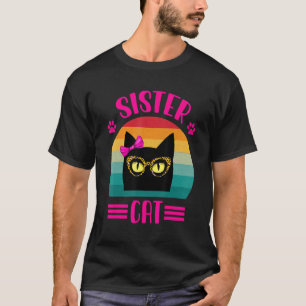 Cute Little Sister Cat With Leopard Glasses Retro T-Shirt