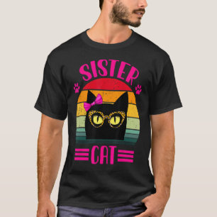 Cute Little Sister Cat With Leopard Glasses Retro T-Shirt