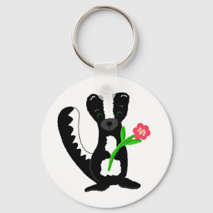 Cute Little Skunk With A Flower Key Ring
