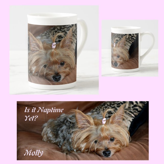 Cute Little Sleepy Yorkshire Terrier Puppy Bone China Mug (Creator Uploaded)