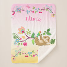 Cute little sloth on pink and yellow background