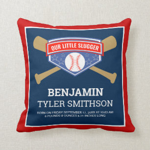 Cute Little Slugger Baseball Baby Birth Stats Cushion
