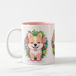 Cute Little Small Puppy Dog Pencil Art  Two-Tone Coffee Mug