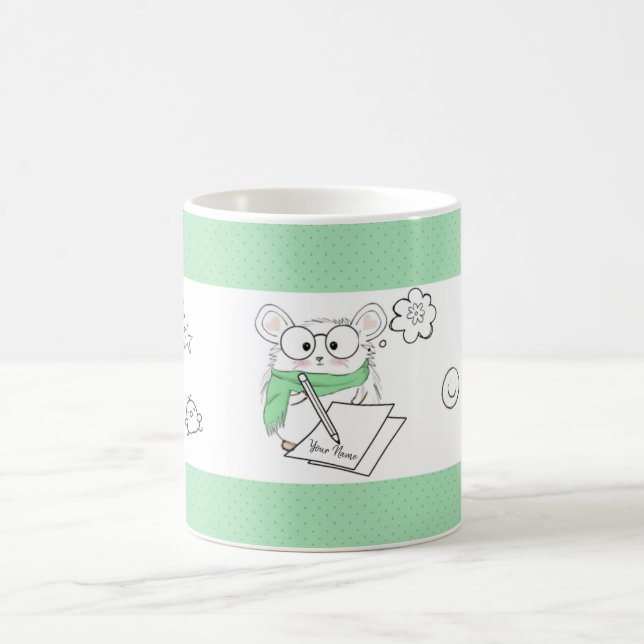 Cute Little Smart Hamster Green Coffee Mug (Center)