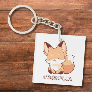 Cute Little Smiling Fox Personalised Name  Key Ring