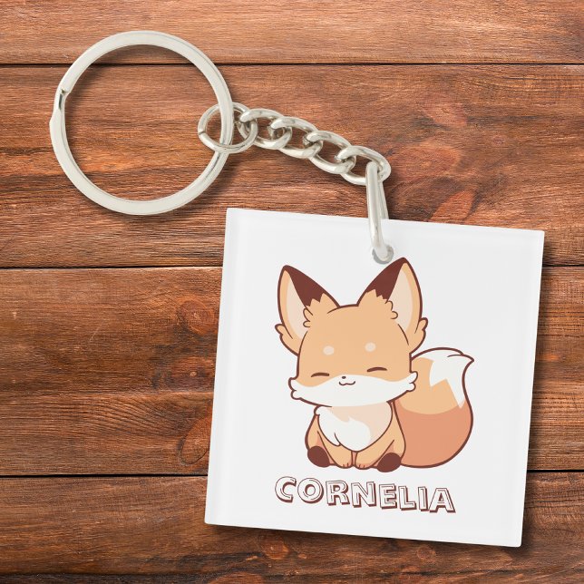 Cute Little Smiling Fox Personalised Name  Key Ring (Creator Uploaded)