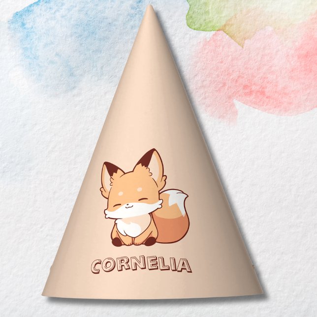 Cute Little Smiling Fox Personalised Name  Party Hat (Creator Uploaded)