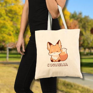 Cute Little Smiling Fox Personalised Name  Tote Bag