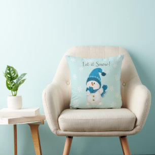 Cute Little Snowman Let It Snow! Merry Christmas Cushion