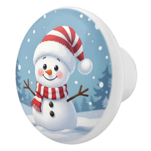 Cute little snowman with scarf & hat ceramic knob