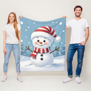 Cute little snowman with scarf & hat fleece blanket