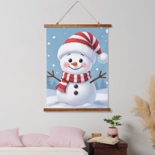 Cute little snowman with scarf & hat hanging tapestry