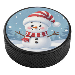 Cute little snowman with scarf & hat hockey puck