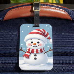 Cute little snowman with scarf & hat luggage tag
