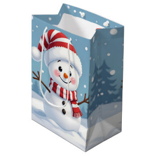 Cute little snowman with scarf & hat medium gift bag