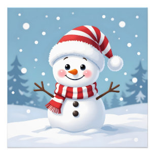 Cute little snowman with scarf & hat photo print