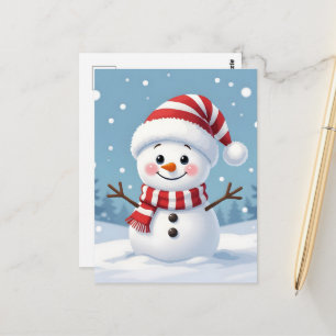 Cute little snowman with scarf & hat postcard