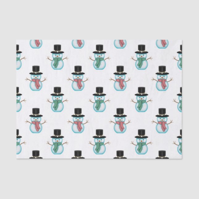 Cute Little Snowmen Holiday Art Tissue Paper (Front)