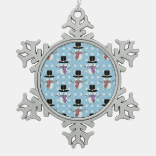 Cute Little Snowmen Pattern Snowflake Pewter Christmas Ornament