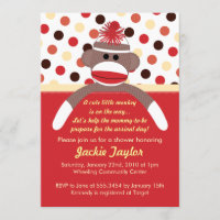 Cute Little Sock Monkey Baby Shower Invitation
