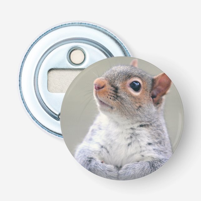Cute Little Soft and Fluffy Grey Squirrel Bottle Opener (Front)