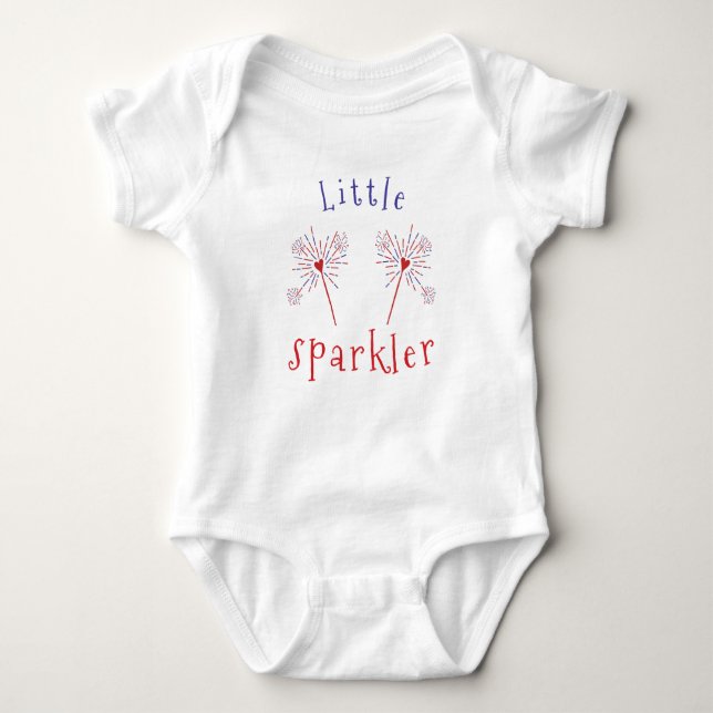 Cute Little Sparkler Heart Red White Blue Baby Bodysuit (Front)