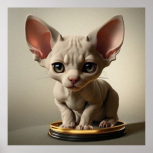 Cute little Sphynx kitten cat dark light brown Poster