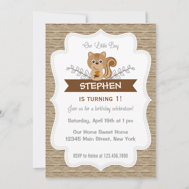 Cute Little Squirrel Birthday Invitation Woodland (Front)
