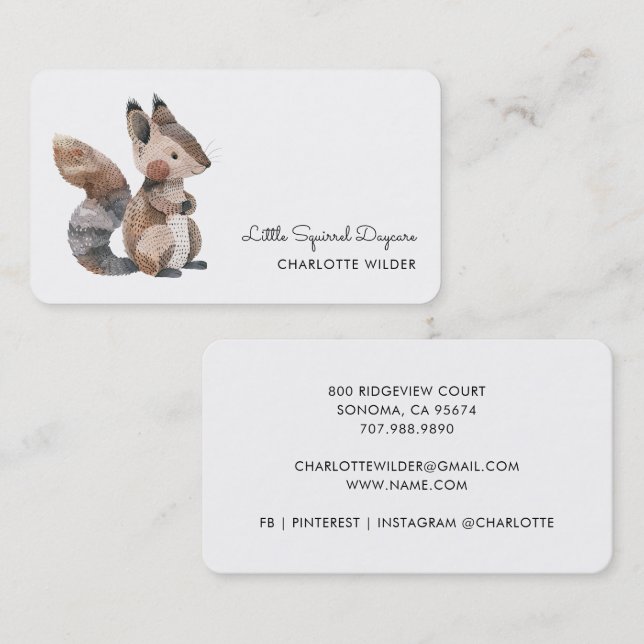 Cute Little Squirrel Daycare Business Card (Front/Back)