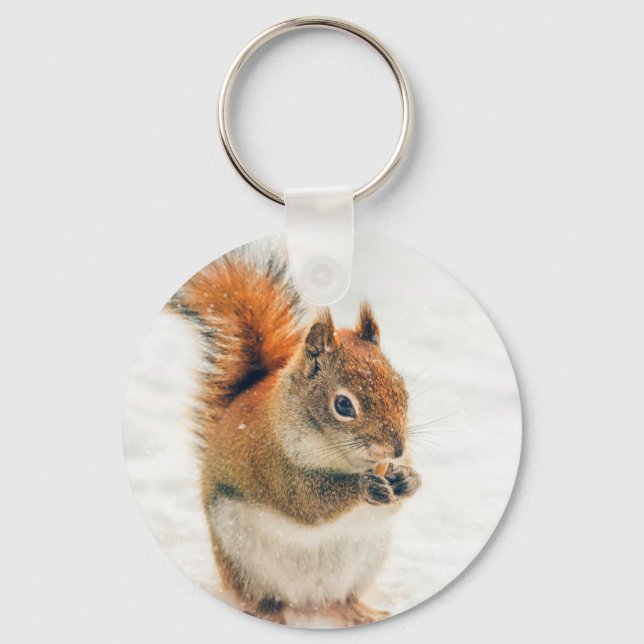 Cute Little Squirrel Eating Nuts Key Ring (Front)