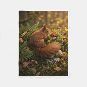 Cute Little Squirrel Playing In Autumn Leaves Art Fleece Blanket