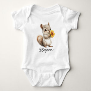 Cute Little Squirrel with Daisy Baby Bodysuit
